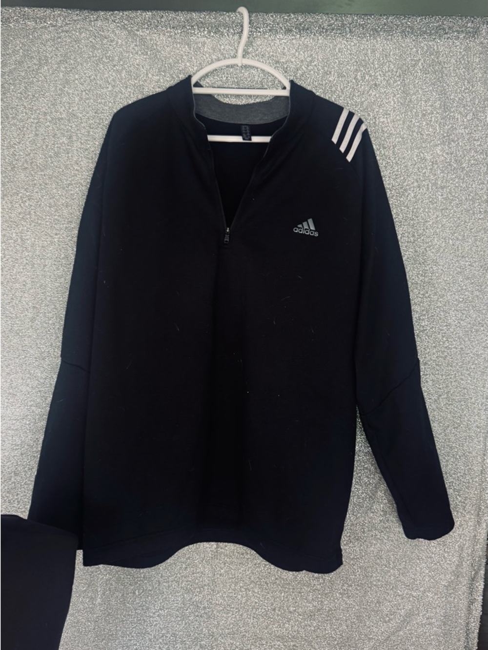 adidas Black Men’s Half-Zip Pullover with White Shoulder Stripes